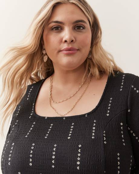 Bustier Knit Top With Balloon Sleeves