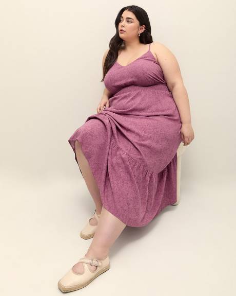 Robe longue sans manches à motif, tissu responsable