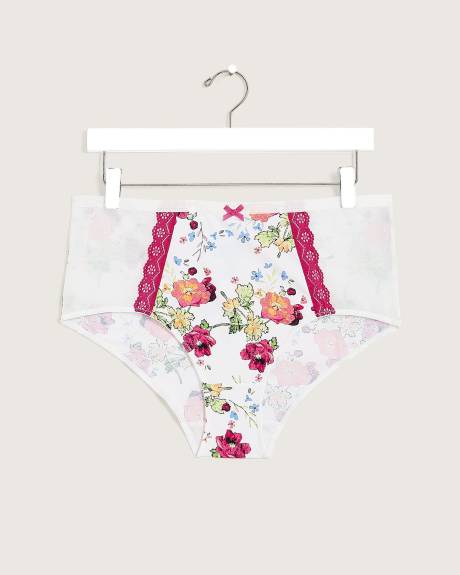 Culotte classique fleurie avec mesh et dentelle - Déesse Collection