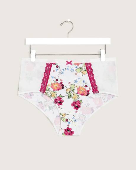 Floral Brief with Lace and Mesh - Déesse Collection