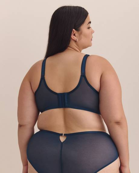 Underwire Blue Balconette Bra with Lace Trim - Déesse Collection