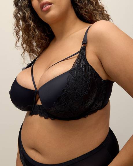 Soutien-gorge balconnet noir avec dentelle scintillante - Déesse Collection