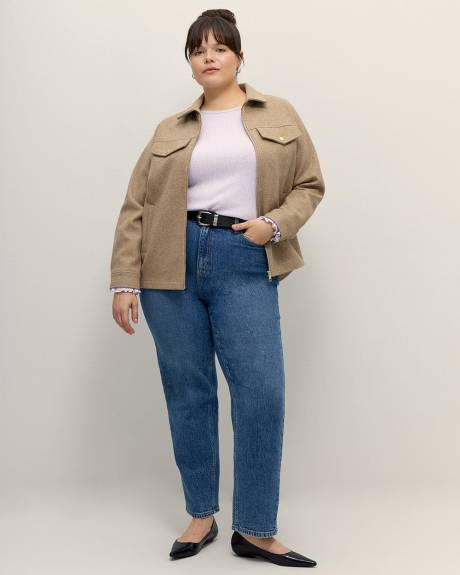 Beige Shacket with Front Zip - Addition Elle