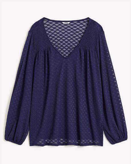 Long-Sleeve Split Neck Lace Top