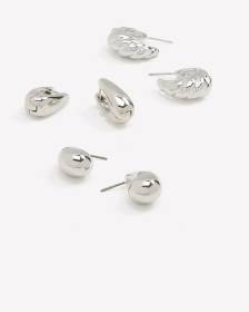 Mini boucles d'oreilles anneaux épaisses argentées, ens. de 3