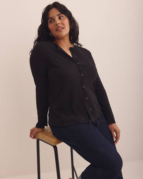 Cardigan côtelé noir court à devant boutonné - Addition Elle