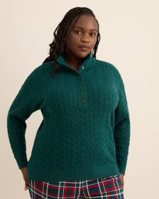 Half-Placket Cable Knit Sweater