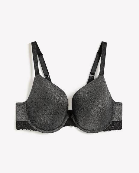 Silver Sparkle Underwire Plunge Bra with Lace - Déesse Collection