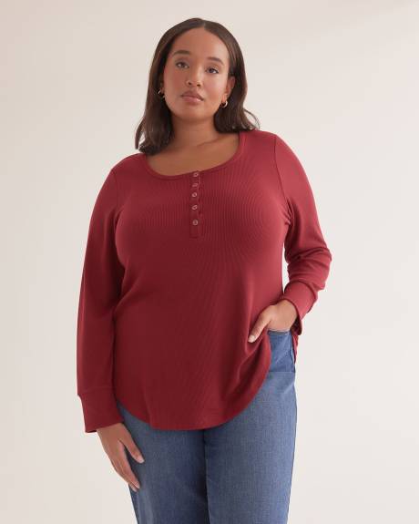 Haut henley en tricot gaufré à manches longues