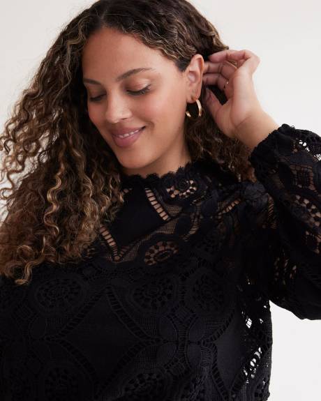 Crochet Blouse with Long Balloon Sleeves