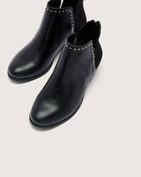 Extra Wide Width, Black Heeled Bootie with Studded Trim
