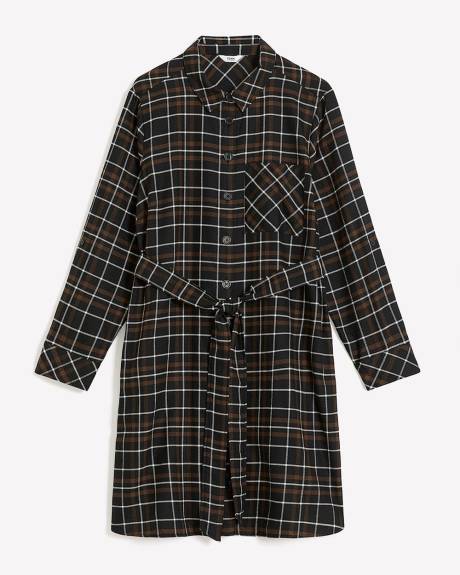 Robe-chemisier carreautée mi-longue avec ceinture