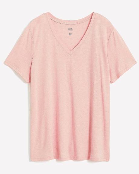 T-shirt à manches courtes et col en V, coupe boyfriend