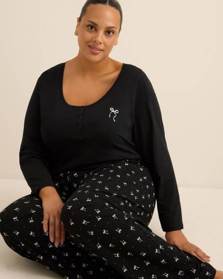 Black Bow-Print Cotton Knit Pyjama Pant - ti Voglio Black Bow-Print Cotton Knit Pyjama Pant - ti Voglio