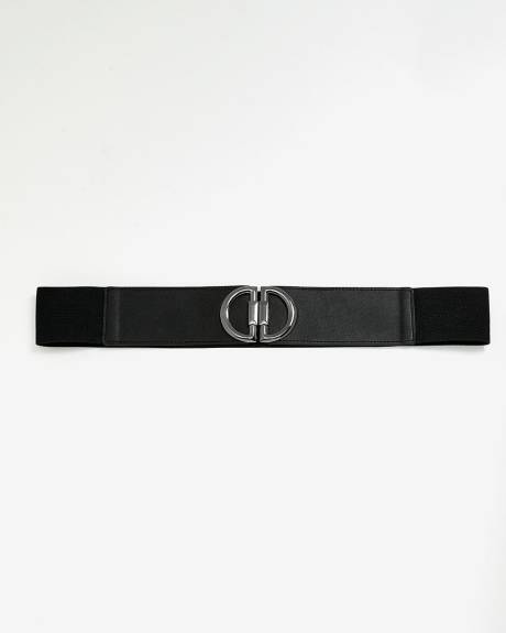 Black Elastic Belt with Double Semi-Circle Buckle