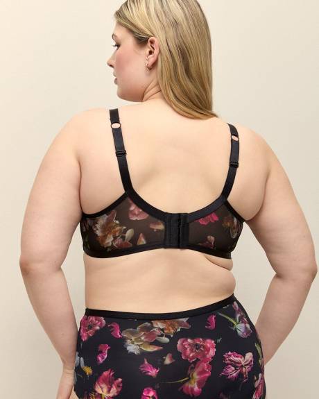 Soutien-gorge balconnet noir fleuri avec lanières - Déesse Collection
