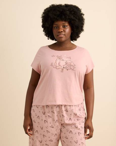 Mauve Bambi Pyjama Top with Lace Neckline - ti Voglio
