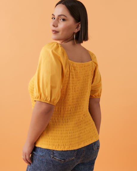 Smocked Square Neck Puff Sleeve Top - Addition Elle