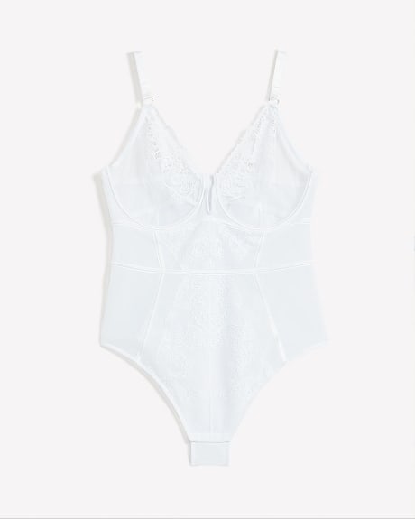White Lace and Mesh Bodysuit - Déesse Collection