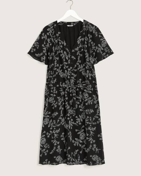 Printed Woven Dress With Short Raglan Fluttered Sleeves