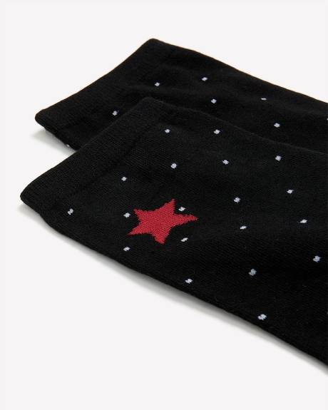 Black Dotted Crew Socks with Star