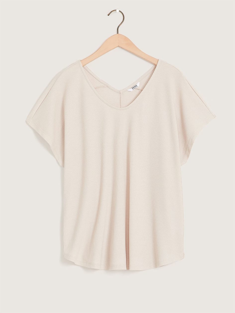 Solid Curvy-Fit Extended-Short-Sleeve Long Knit Top