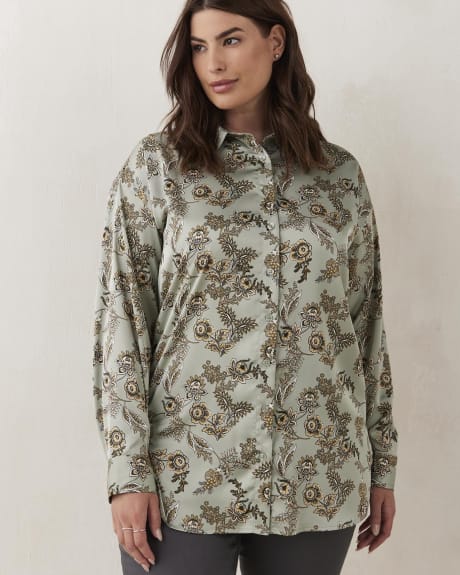 Printed Satin Blouse with High-Low Hem