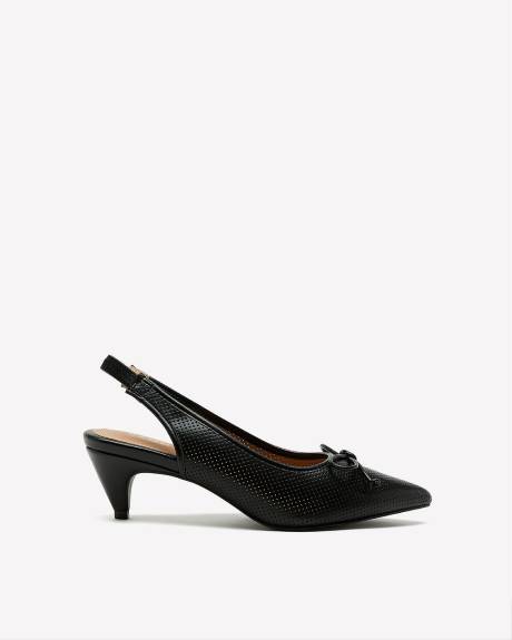 Extra Wide Width, Pointed Toe Black Kitten Heel with Bow