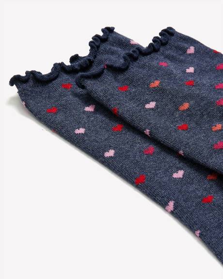 Heart-Print Lettuce-Edge Crew Socks