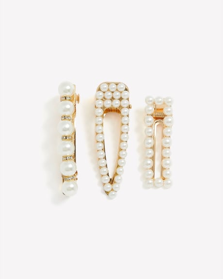 Assorted Pearl Hair Barrettes, Set of 3 - Addition Elle