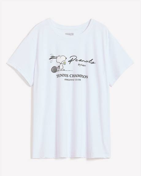 White Crewneck Tee with Snoopy Print
