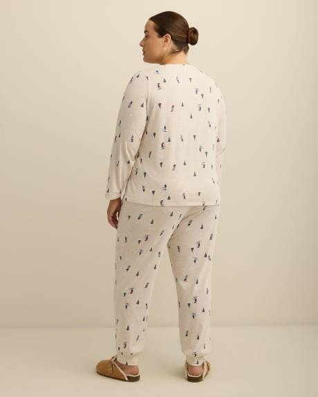 Ensemble-pyjama t-shirt à manches longues et pantalon de jogging chinés à motif de ski - ti Voglio
