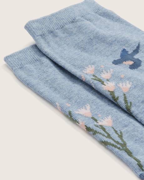 Crew Socks with Hummingbird Placement Print