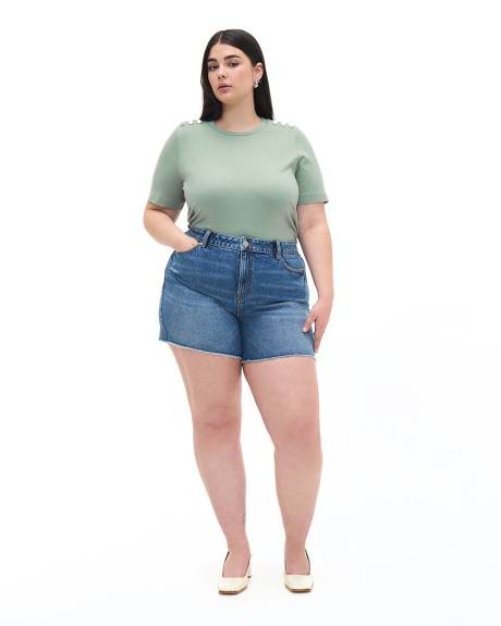 Knit Top with Buttons at Shoulders - Addition Elle