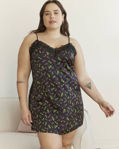 Sexy Floral Satin Nighty with Lace - Déesse Collection