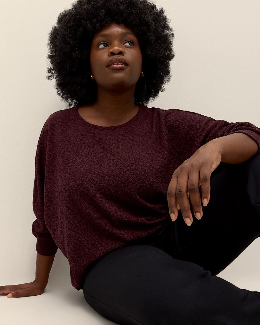 Dolman-Sleeve Textured Knit Top with Cuffs | Penningtons