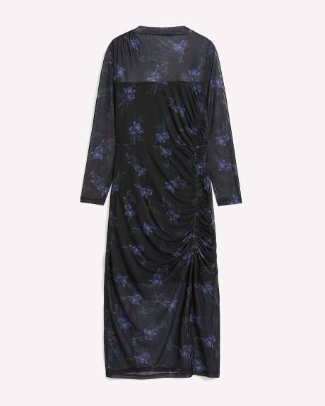 Robe mi-longue noire ajustée avec côté froncé - Addition Elle