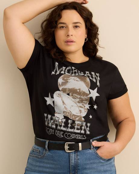 T-shirt noir avec imprim&eacute; de Morgan Wallen