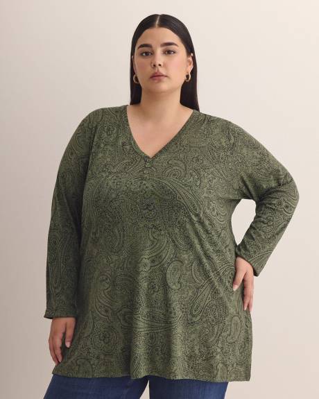 Tunique col en V, coupe girlfriend, tissu responsable