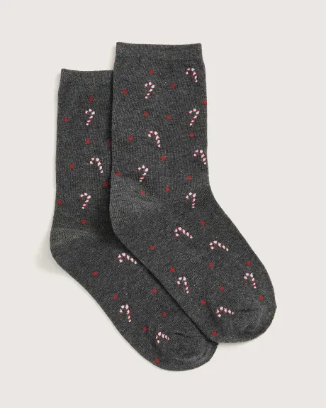 Candy Cane Motif Crew Socks - In Every Story