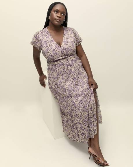 Floral Mesh V-Neck Tiered Maxi Dress - Addition Elle