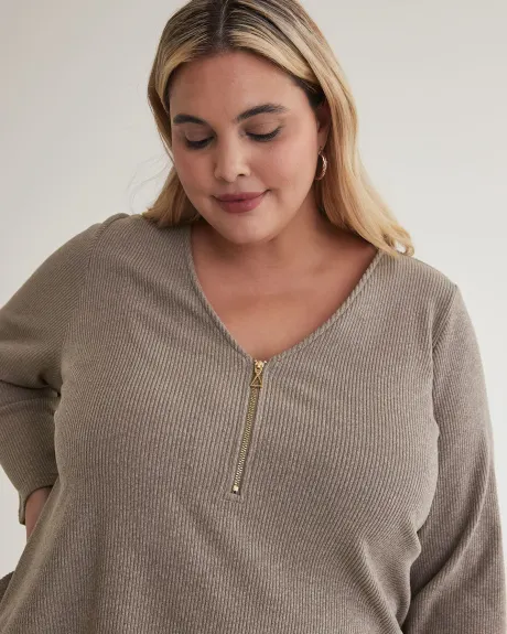 Polyester élastique Confort Tee Shirt Manches Longues Femme Col