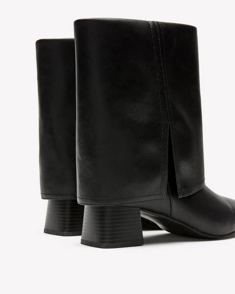 Extra Wide Width, Black Block-Heel Foldover Bootie with Pointy Toe