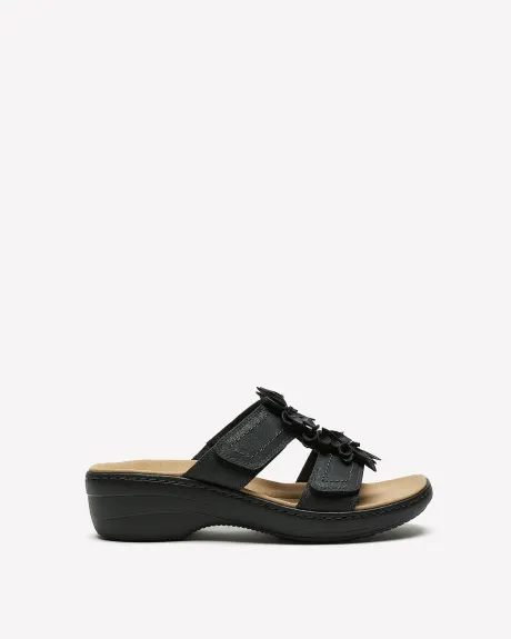 Wide Width, Leather Wedge Sandal with Floral Detail - Clarks