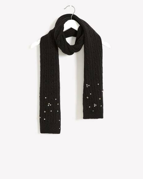 Black Cable Stitch Scarf with Decorative Jewels