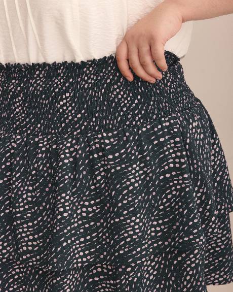Navy Wavy Dotted Pull-On Mini Ruffle Skirt