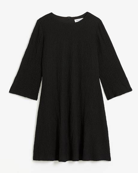 Black Textured Knit Dress with Bell Sleeves - Addition Elle