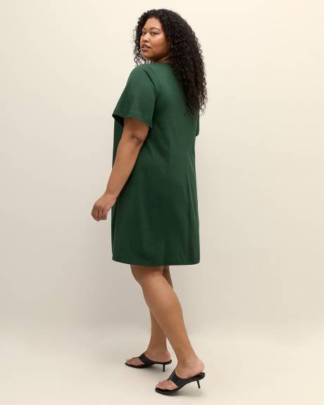 Responsible, Crewneck Swing Dress with Short Flutter Sleeves