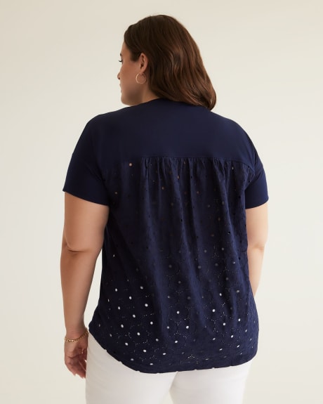 Short-Sleeve Knit Top with Eyelet Back