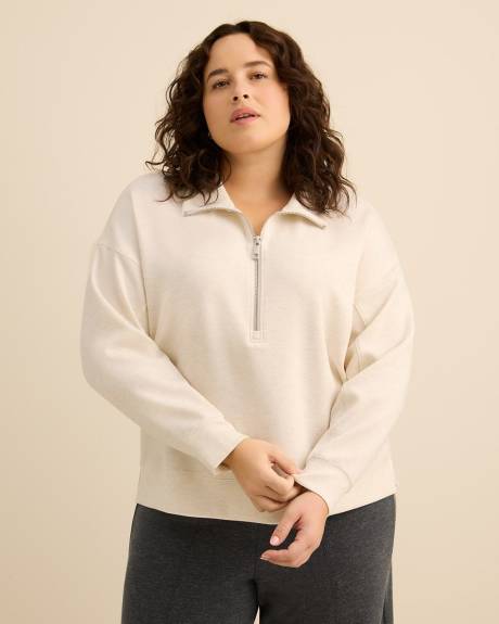 Long-Sleeve Zippered Mock-Neck Top